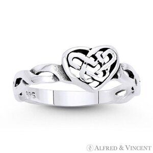 Heart & Celtic Knot Charm Love Promise Ring in .925 Sterling Silver - Size 6
